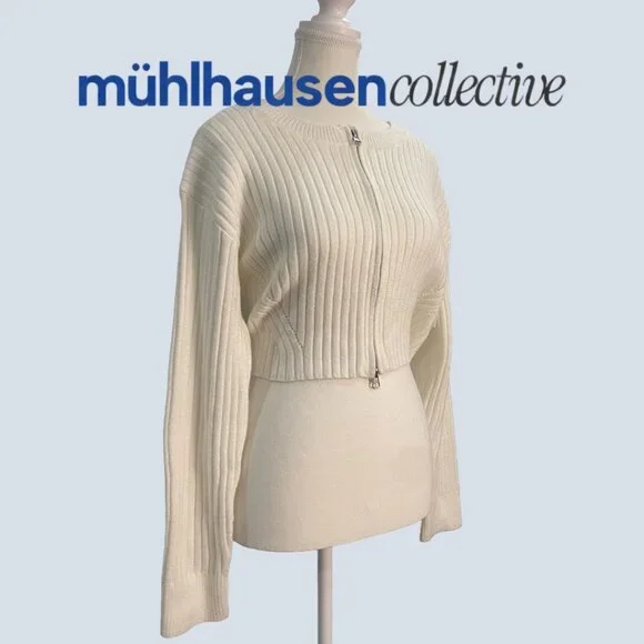 Wild Fable White Ribbed Zip-Up Cropped Cardigan - Picture 4 of 4